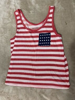 Fifth Sun Red & White Striped Tank with Navy Star Trim